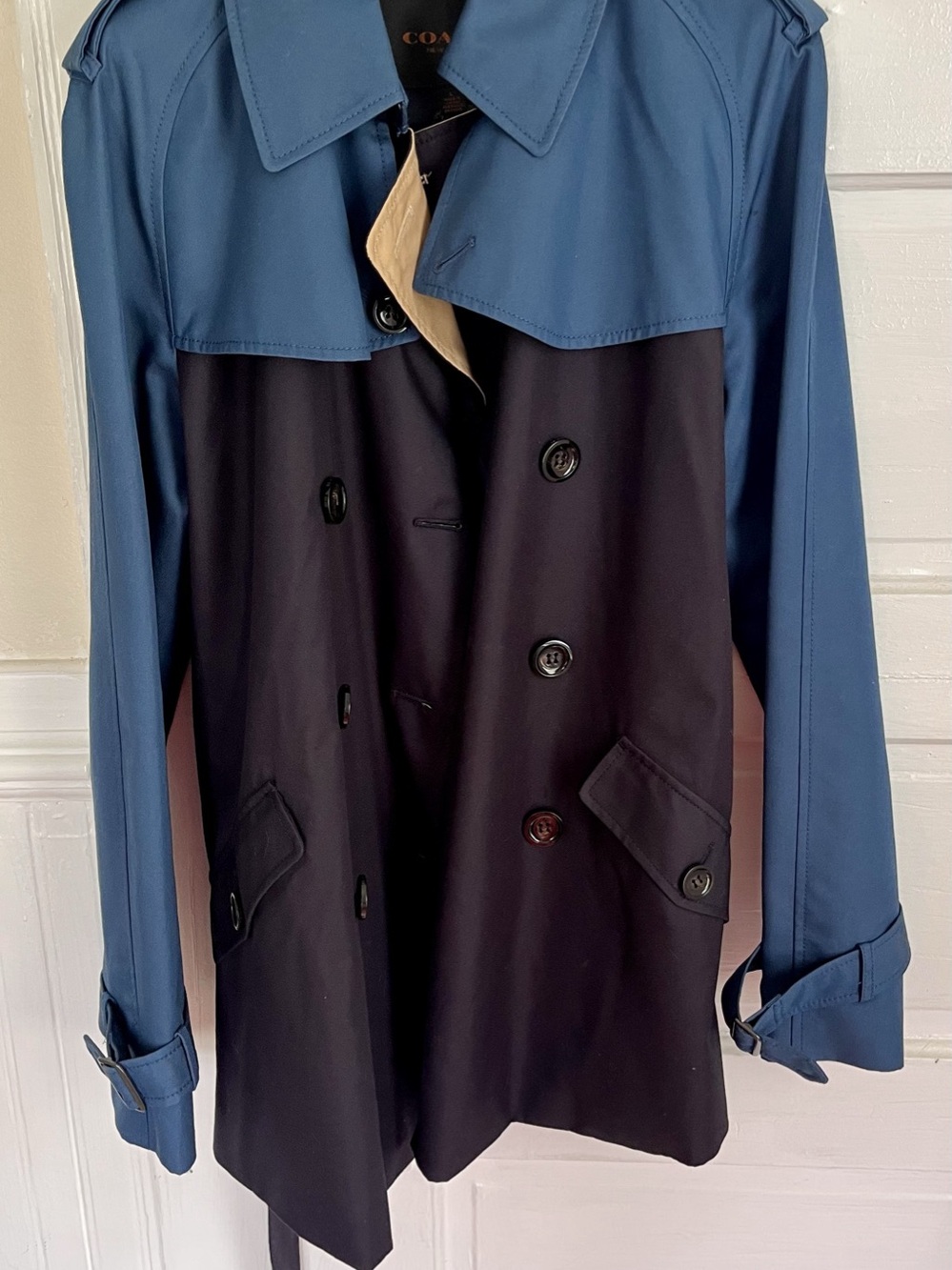 Coach Colorblock Short Trench Colorblock Trench Coat in Blue & Black Size Large